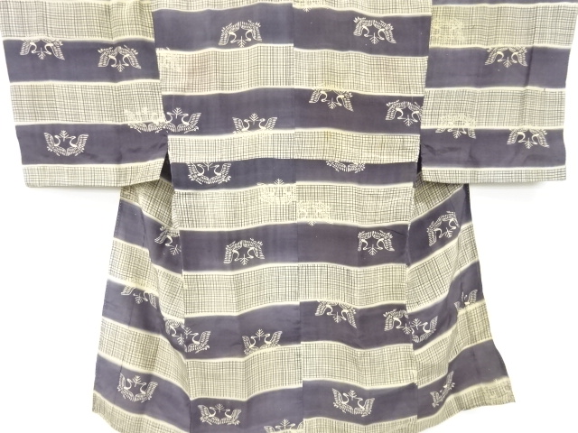 アンティーク　横段に鳥模様男物長襦袢